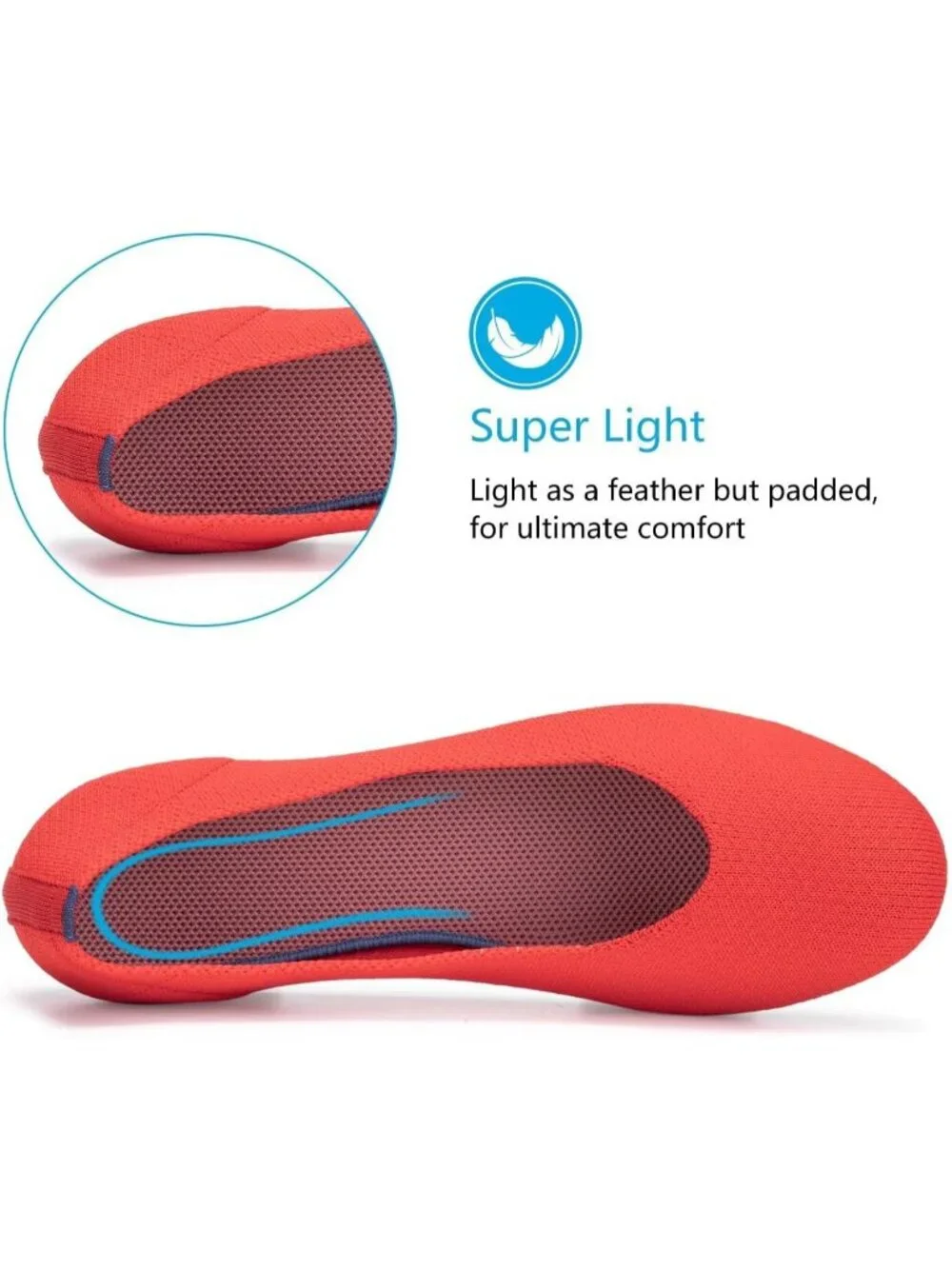 Women's Bright Red Round Toe Low Wedge Slip On Soft Ballerina Ballet Flat Shoes